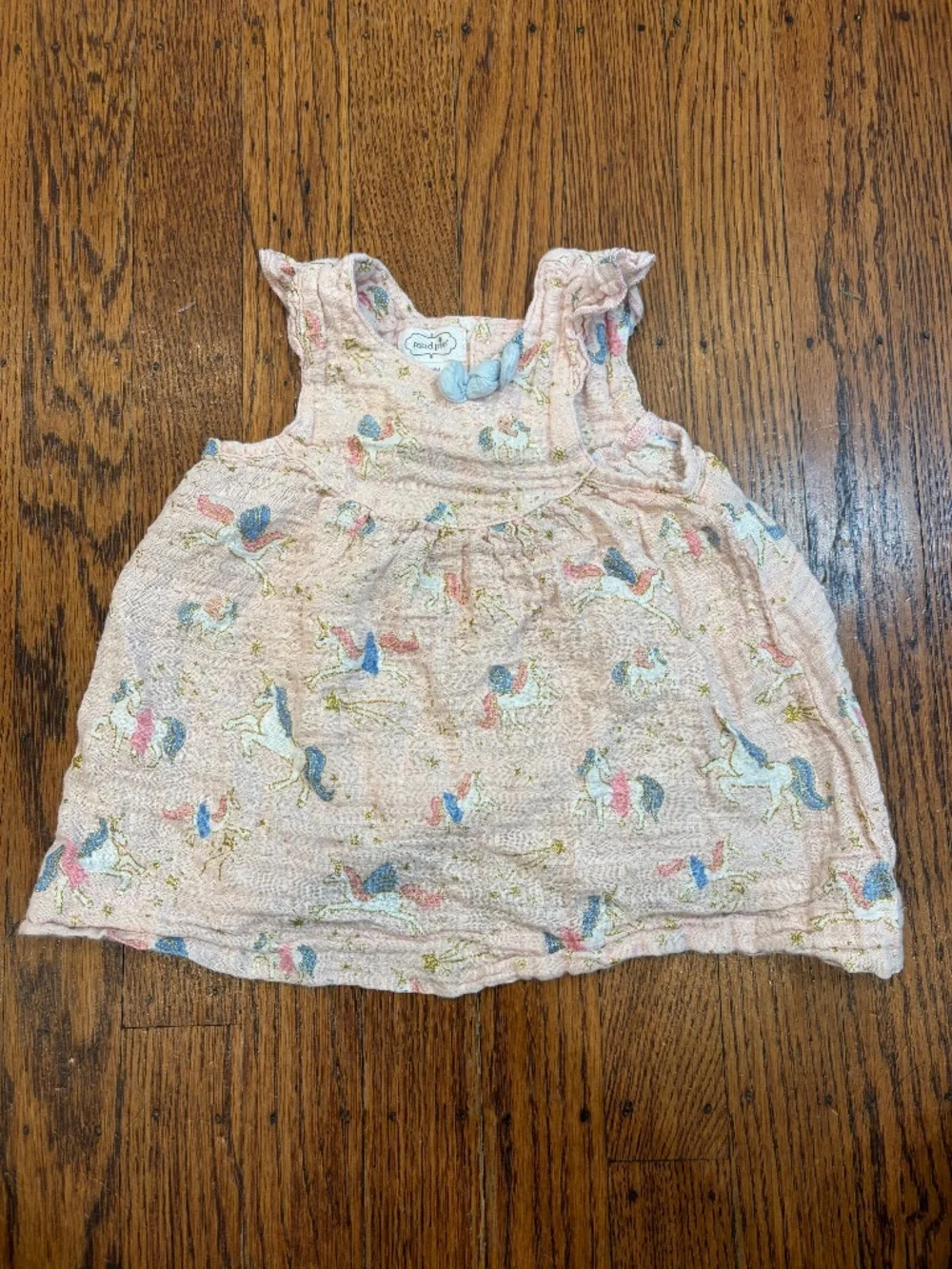 Mud Pie Baby Girl Unicorn Print Muslin Bubble Dress Light Pink 6-9 Months Cotton